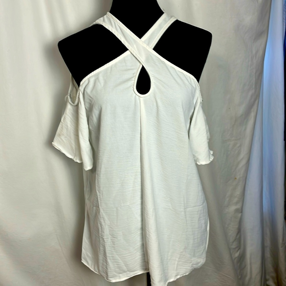 EUC Limelush white cold shouldered blouse with criss-cross detail S